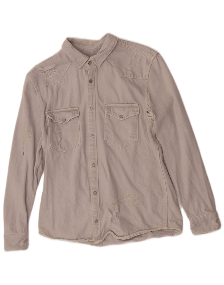 Camicia di jeans Zara da uomo, vestibilità rilassata, in cotone grigio medio