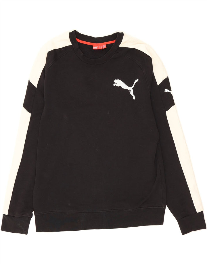 PUMA Mens Graphic Sweatshirt Jumper Large Black Colourblock Vintage Puma and Second-Hand Puma from Messina Hembry 