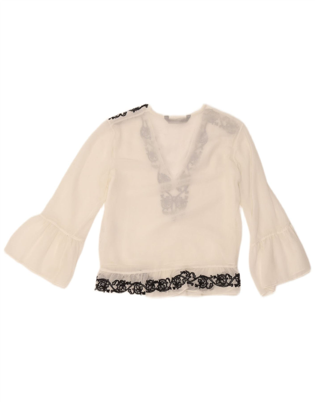 Top Zara da donna a maniche lunghe in camicetta UK 10 piccolo poliestere floreale bianco