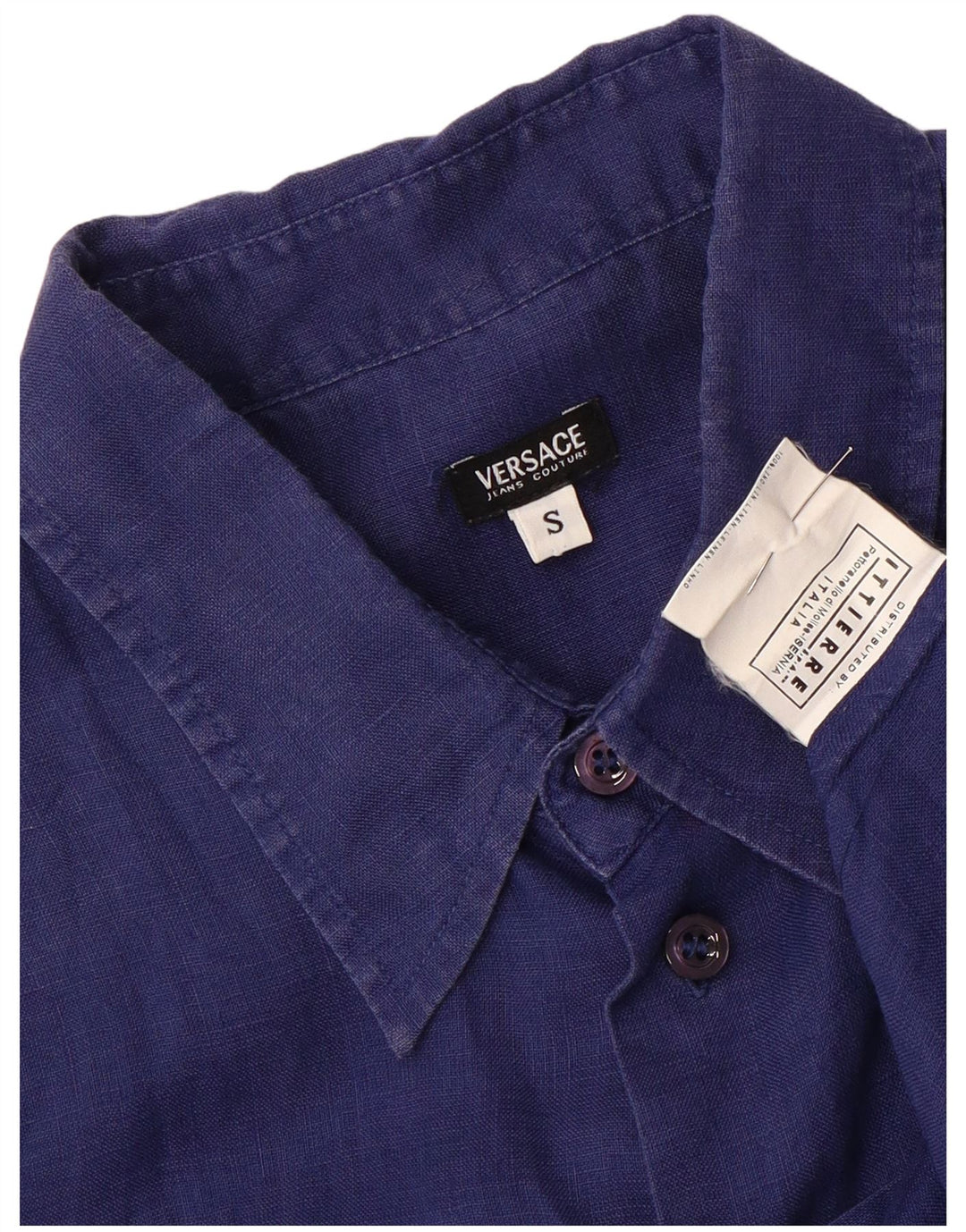 Camicia a maniche corte da uomo Versace Small in lino blu navy