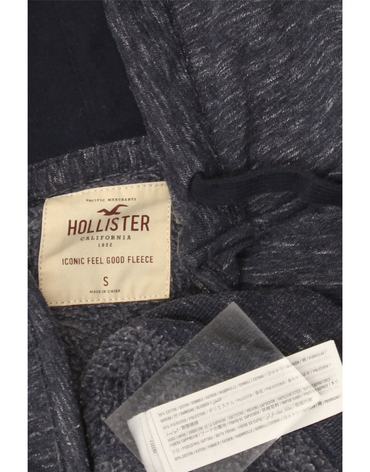 Maglione con cappuccio e zip da uomo HOLLISTER piccolo in cotone screziato blu navy