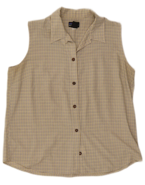Patagonia Camicia senza maniche da donna Camicetta UK 16 Large Beige Check