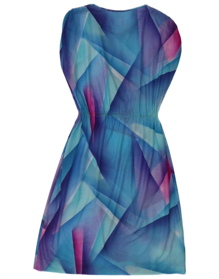 Abito basic senza maniche vintage da donna con motivo astratto UK 16 grande blu