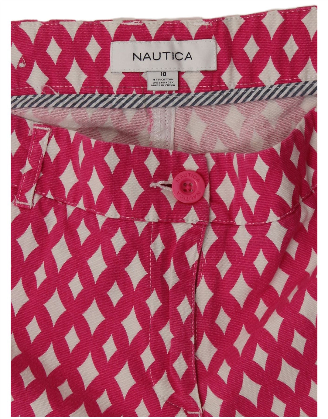 Pantaloncini chino da donna NAUTICA US 10 Large W32 Rosa Argyle/Diamond Cotton