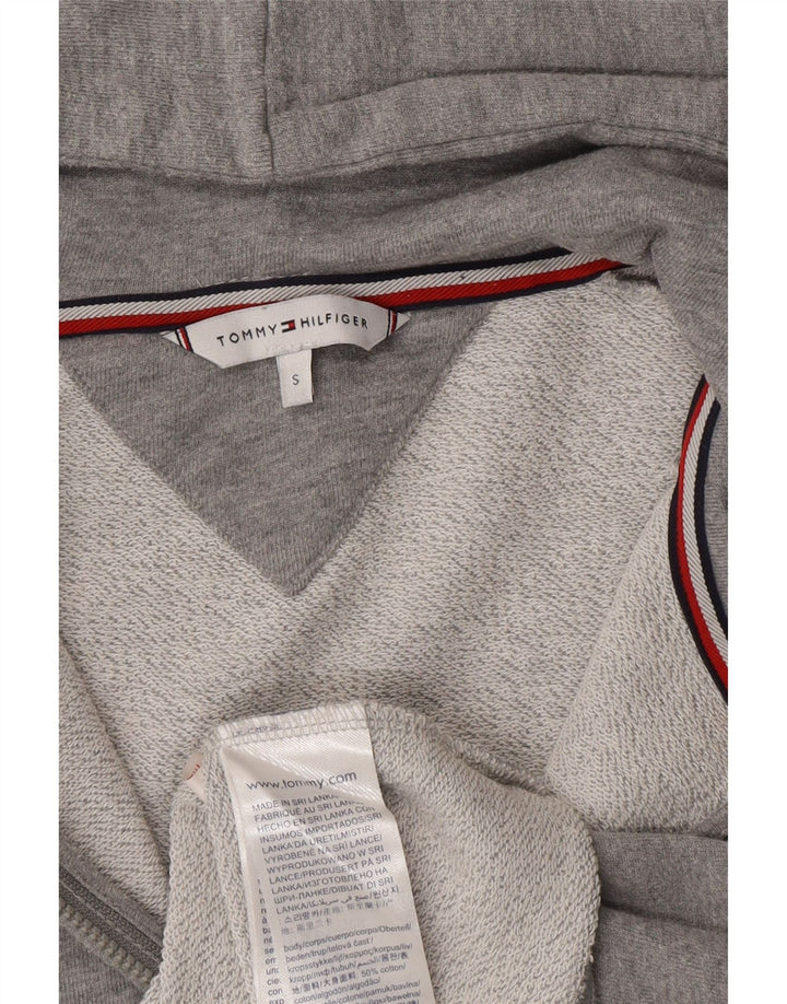 TOMMY HILFIGER Maglione con cappuccio e zip grafica da donna UK 10 piccolo cotone grigio
