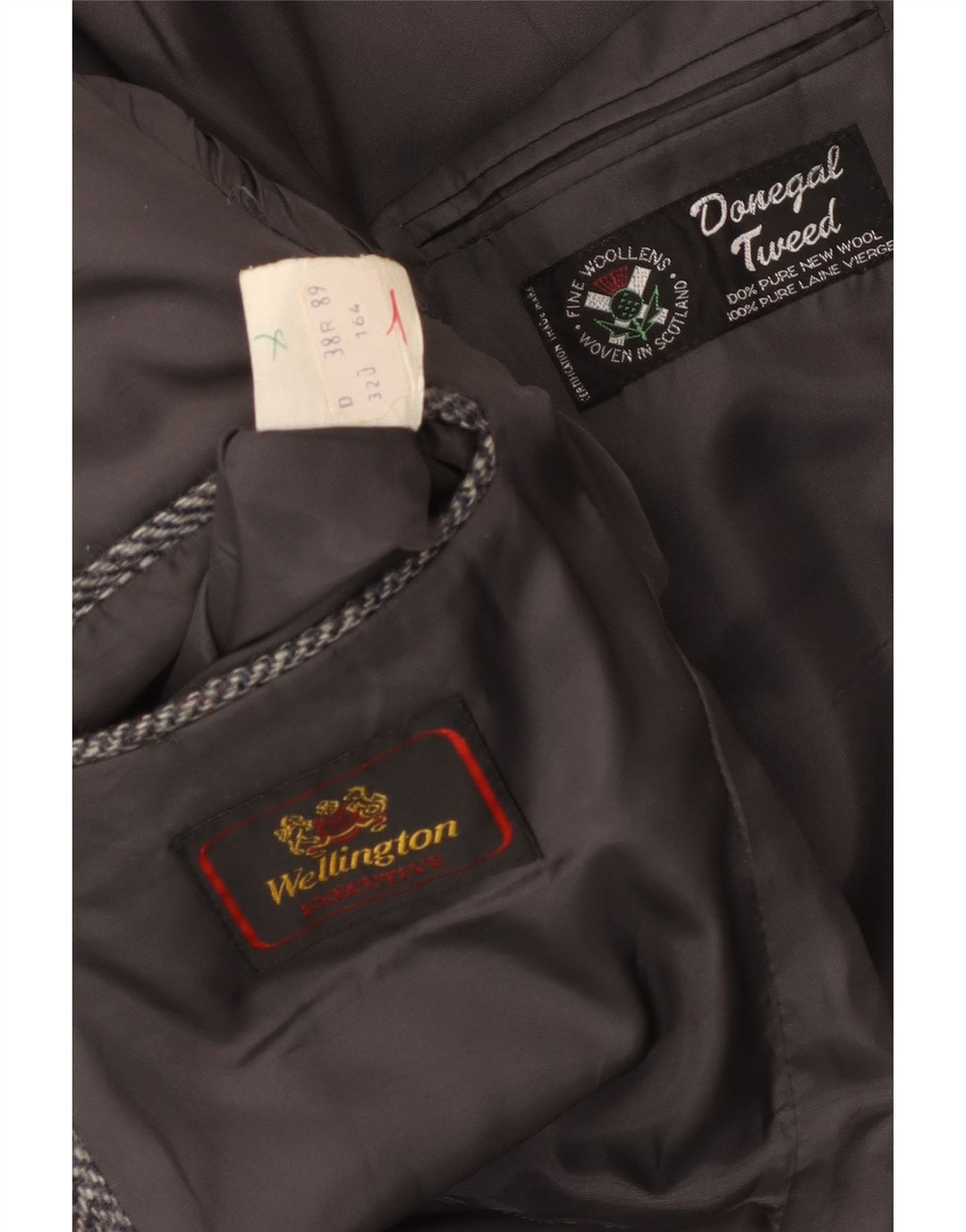 Giacca da uomo Wellington Donegal Tweed Blazer UK 38 Grigio medio a spina di pesce
