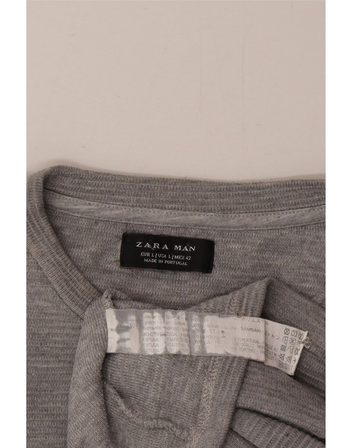 Top Zara da uomo a maniche lunghe in cotone mélange grande grigio