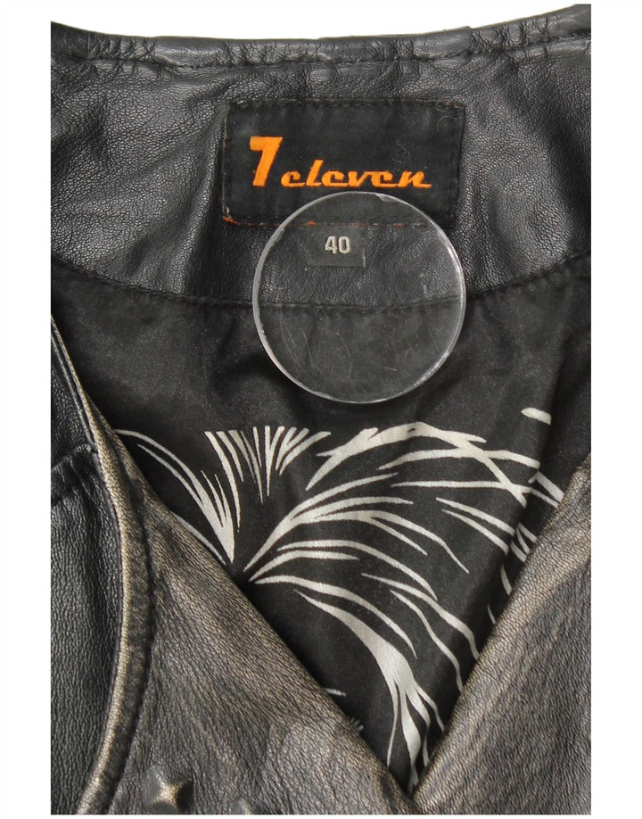 Giacca da motociclista in pelle corta da donna vintage IT 40 piccola in pelle nera