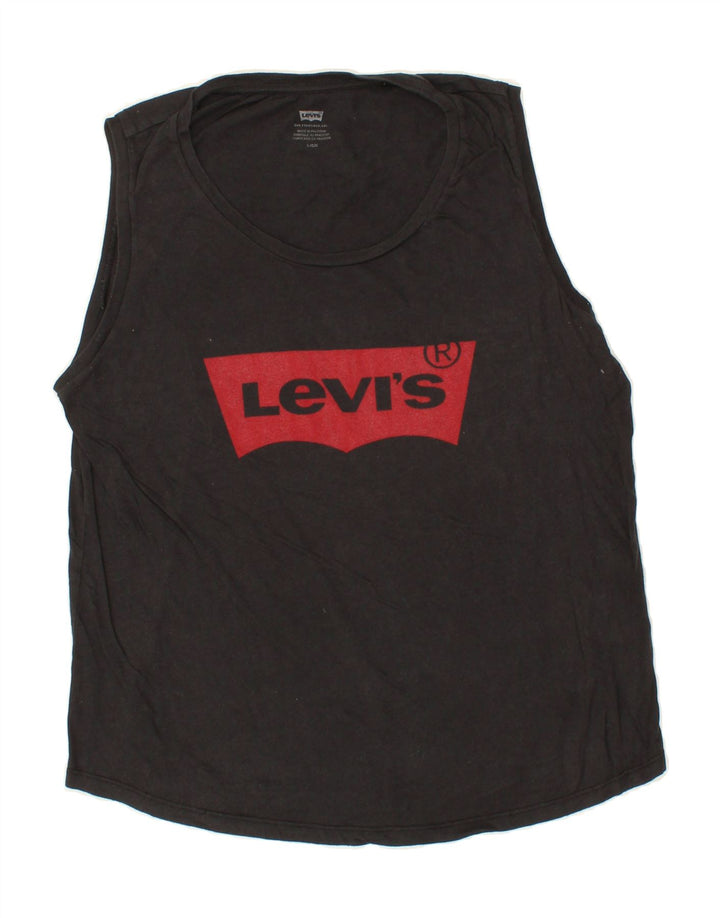 LEVI'S Womens Graphic Vest Top UK 16 Large Black Cotton Vintage Levi's and Second-Hand Levi's from Messina Hembry 
