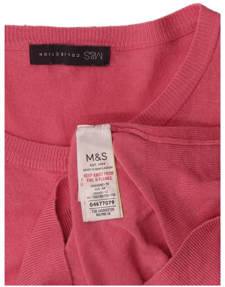 Maglione cardigan da donna Marks & Spencer UK 16 grande classico in viscosa rosa