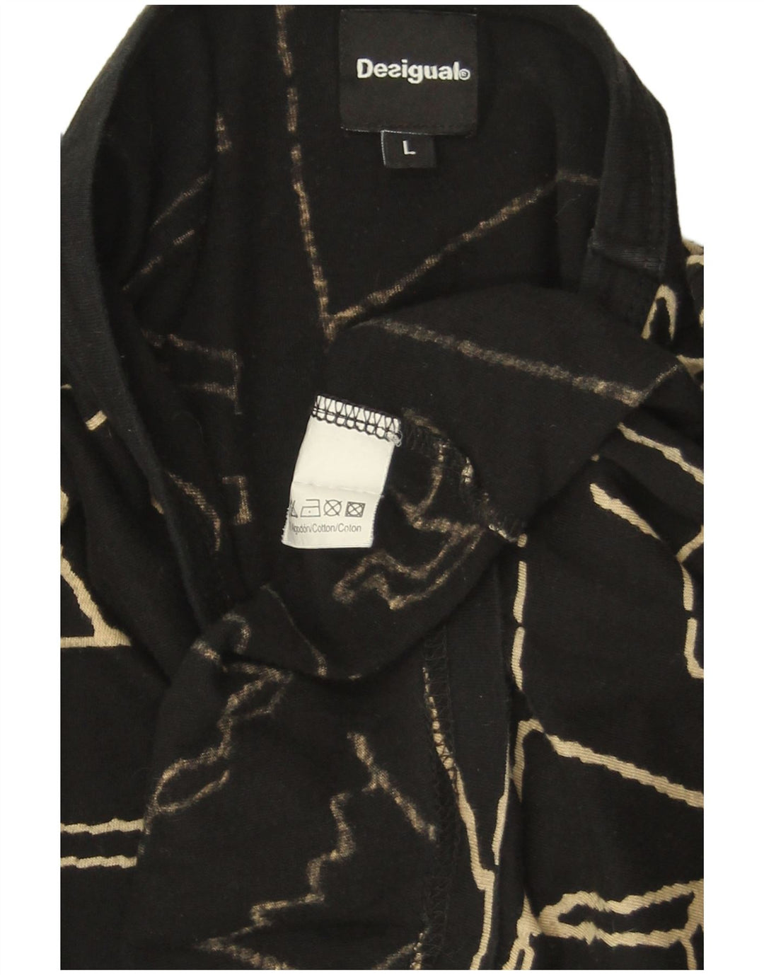 DESIGUAL Top grafico oversize da donna manica lunga UK 16 grande cotone nero