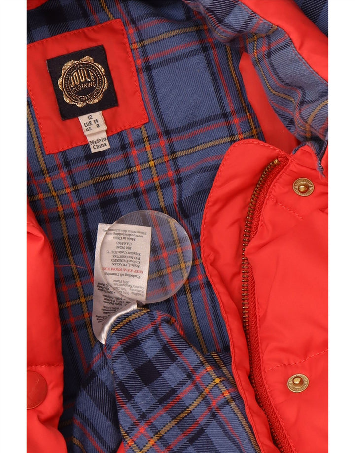 JOULES Womens Hooded Padded Jacket UK 12 Medium Red Polyester