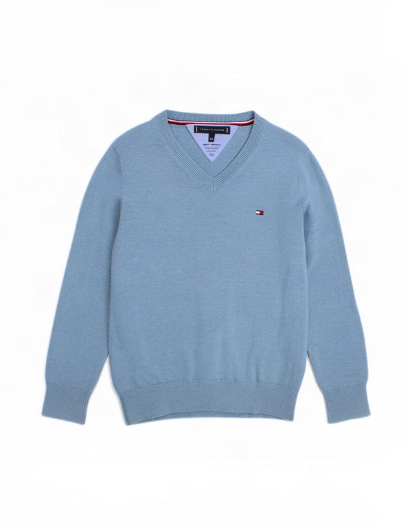 Maglione maglione con scollo a V per ragazzi Tommy Hilfiger 4-5 anni in cotone blu
