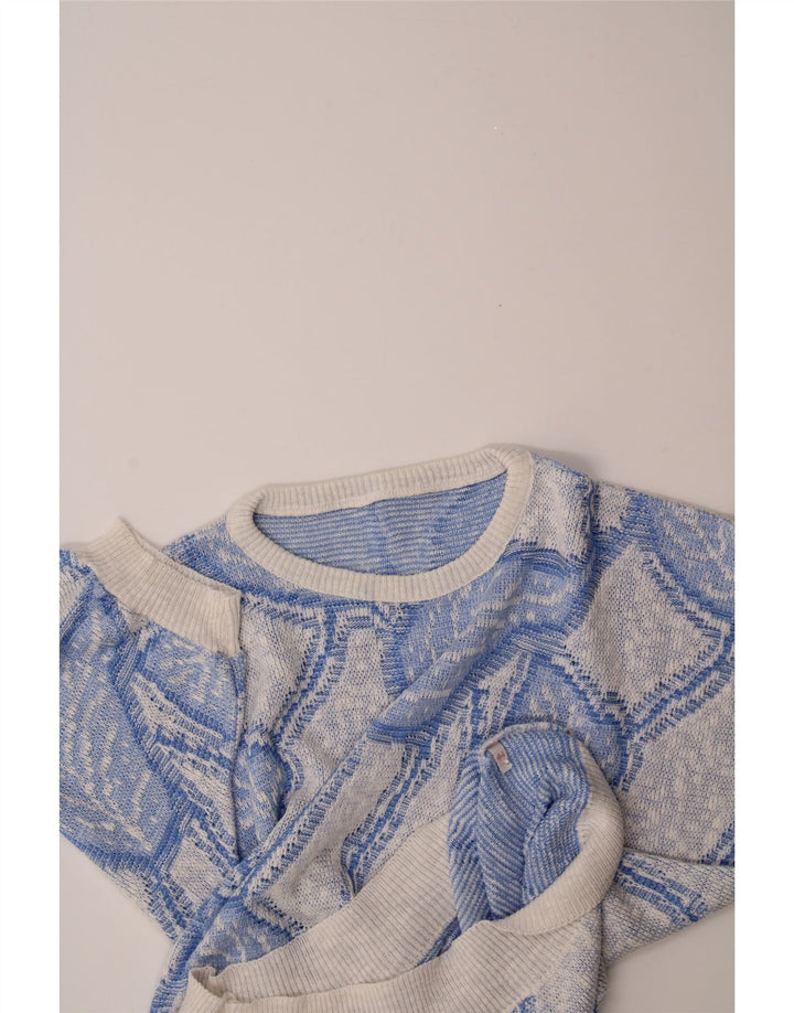 VINTAGE Womens Abstract Pattern Boat Neck Jumper Sweater EU 44 XL Blue Vintage Vintage and Second-Hand Vintage from Messina Hembry 