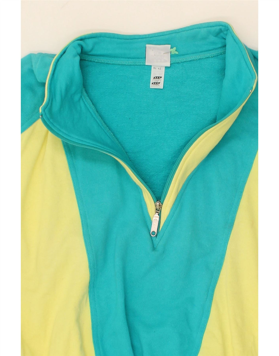 GOLDEN CUP Womens Zip Neck Sweatshirt Jumper IT 42 Medium Blue Colourblock Vintage Golden Cup and Second-Hand Golden Cup from Messina Hembry 