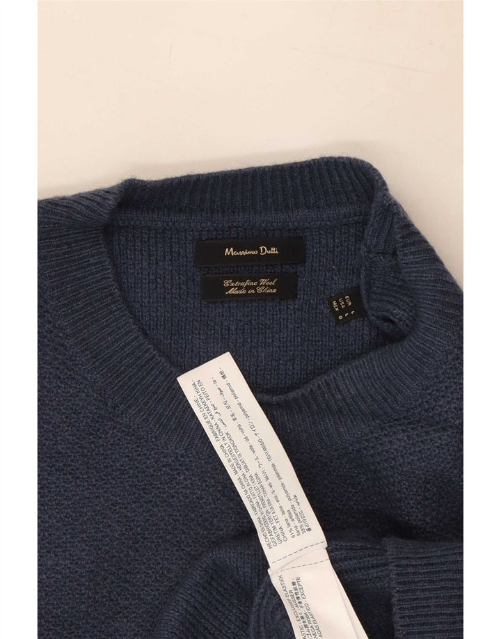 Massimo Dutti Maglione da uomo girocollo maglione grande lana blu navy