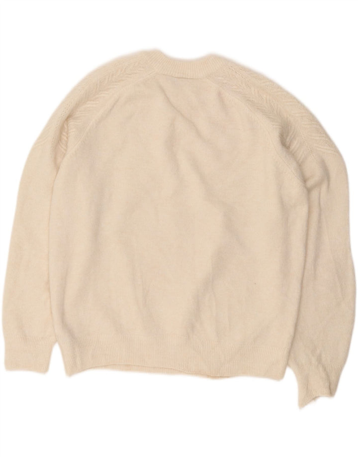 MARKS & SPENCER maglione girocollo corto da donna UK 14 grande bianco sporco
