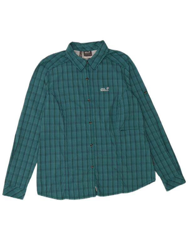 Jack Wolfskin Womens Slim Fit Shirt UK 18 XL Green Check Polyamide