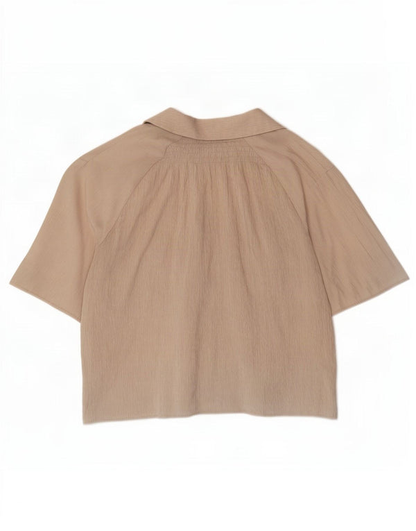 Zara Donna Camicia Oversize a Maniche Corte Camicetta UK 6 XS Beige Viscosa