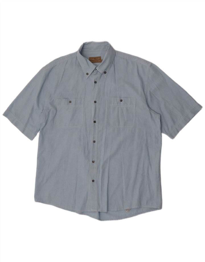 Camicia a maniche corte da uomo del Progetto Europeo XL in cotone blu