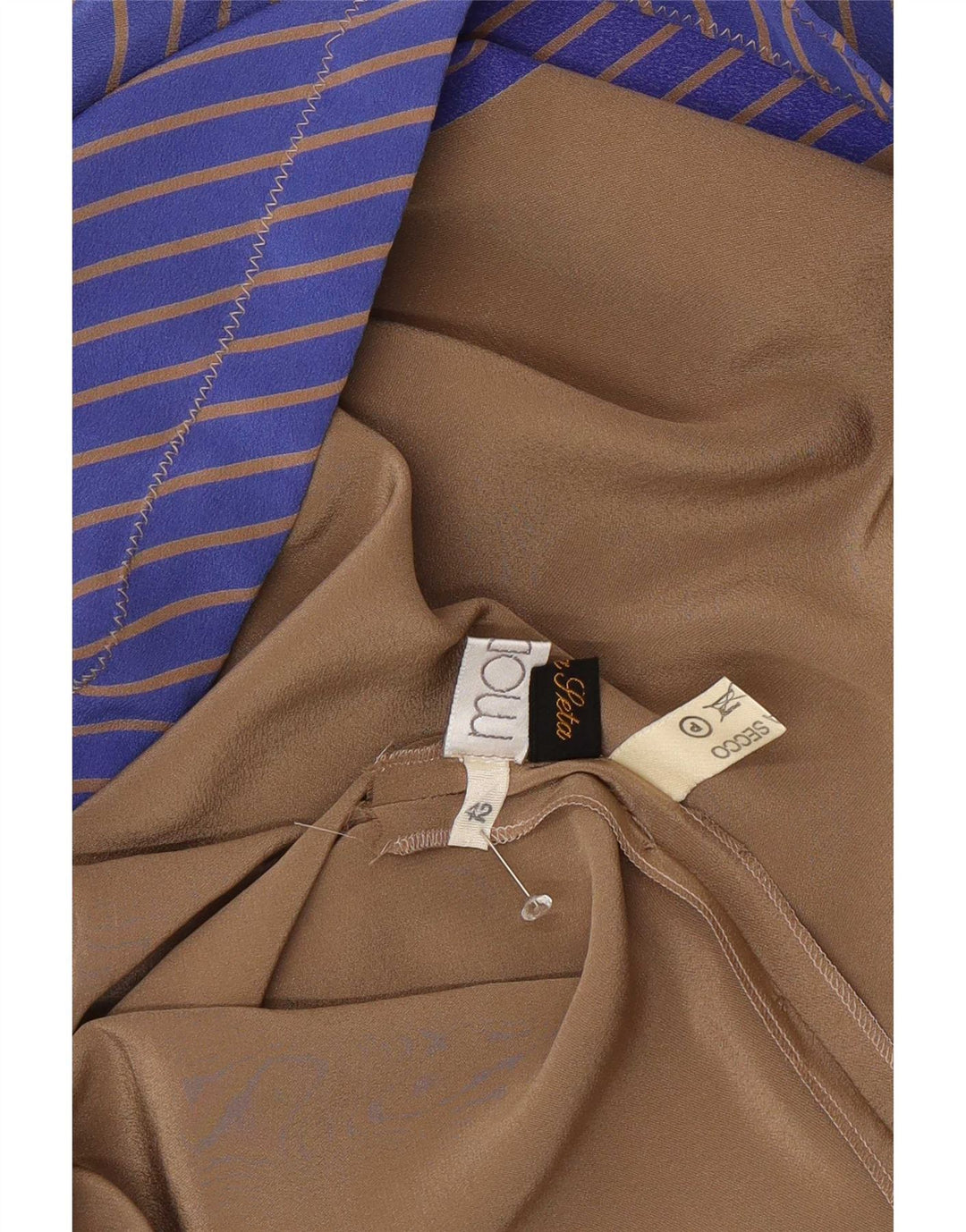 Abito chemisier vintage da donna IT 42 Seta color block marrone medio
