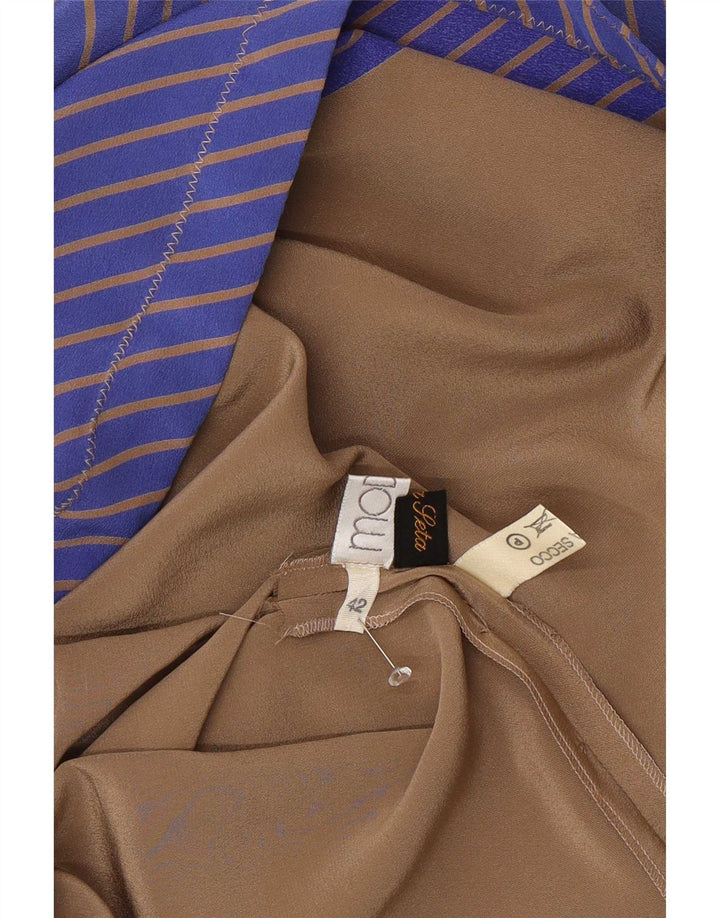 Abito chemisier vintage da donna IT 42 Seta color block marrone medio