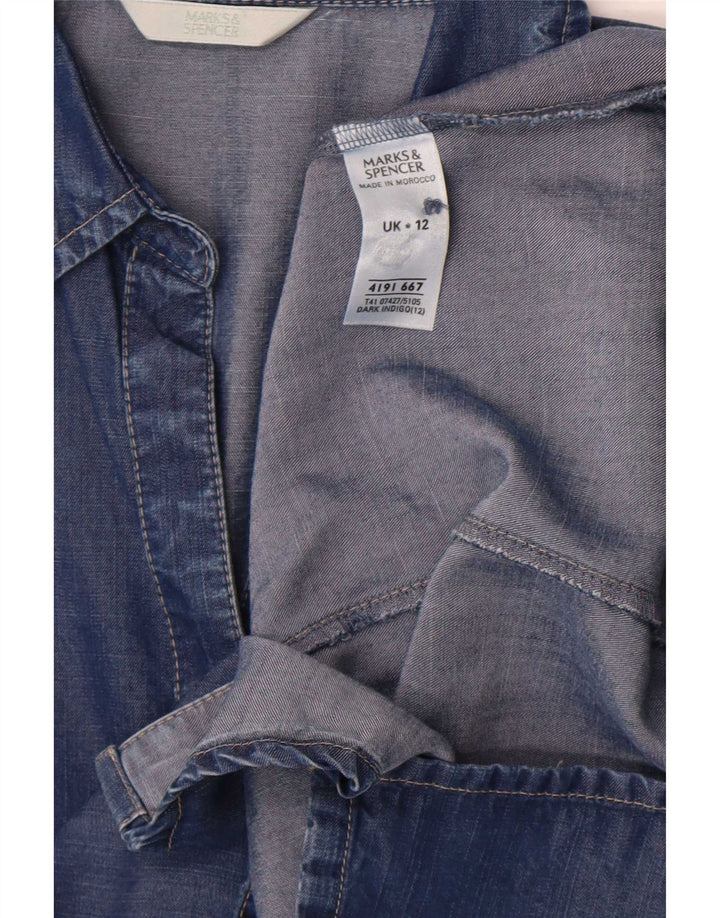 Camicia in denim con maniche a 3/4 da donna Marks & Spencer UK 12 Lyocell blu medio