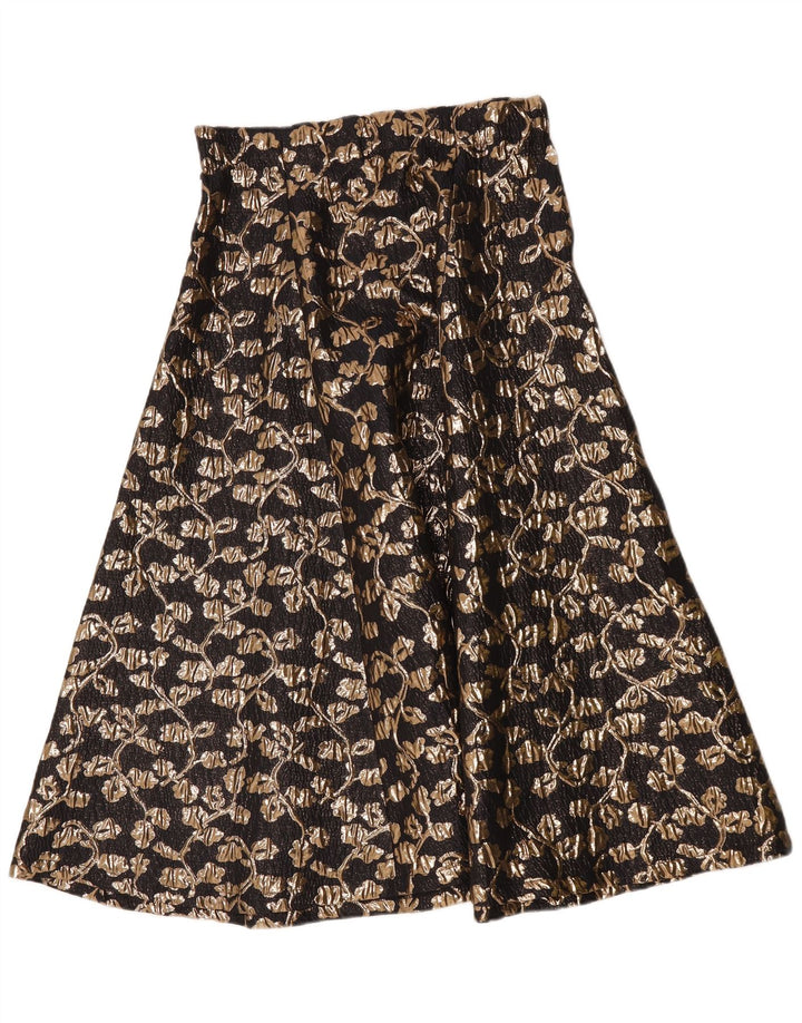 Gonna a trapezio da donna vintage W30 media nera floreale