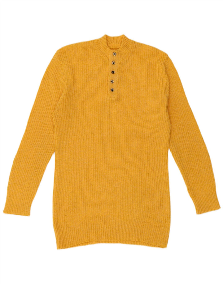 Maglione vintage da uomo con collo a bottoni piccolo giallo