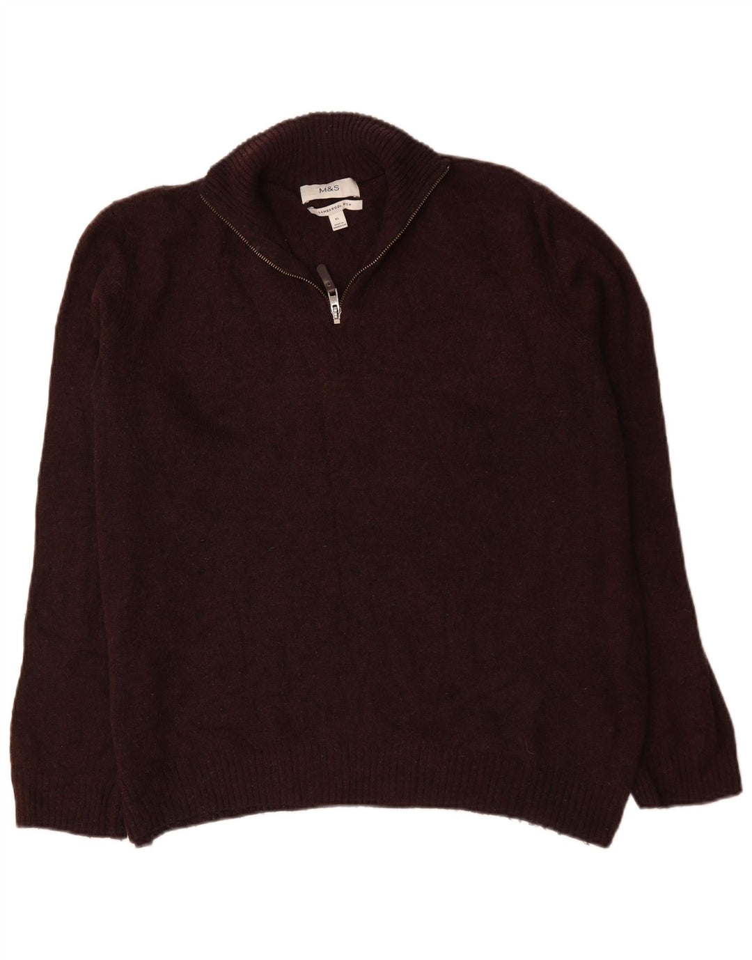 Maglione da uomo Marks & Spencer con zip e collo XL in lana d'agnello bordeaux