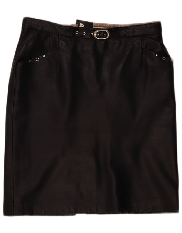 Gonna in pelle vintage da donna W32 grande nera