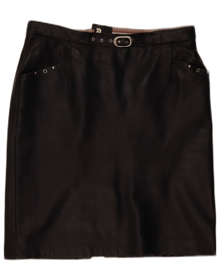 Gonna in pelle vintage da donna W32 grande nera