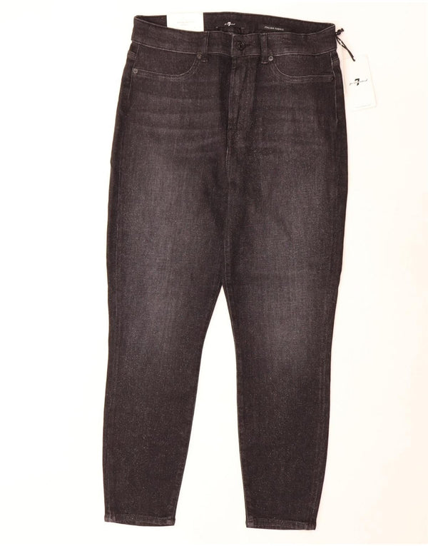 7 For All Mankind Jeans slim a vita alta da donna crop W32 L26 cotone nero