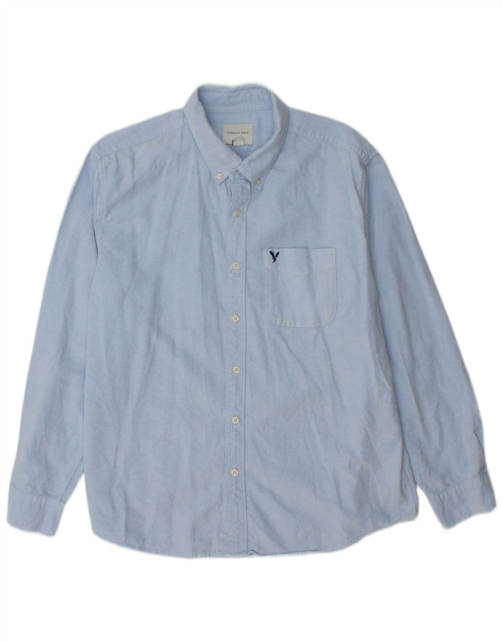 AMERICAN EAGLE Camicia da uomo vestibilità classica grande in cotone blu