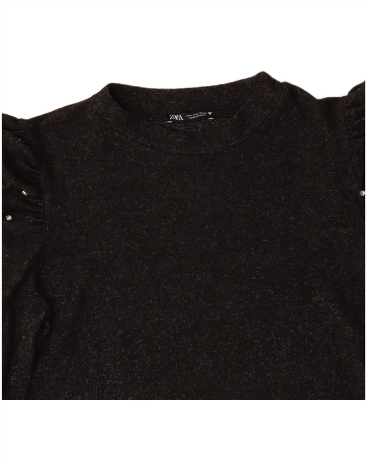Maglia ZARA Donna Manica Lunga UK 14 Large Grigio