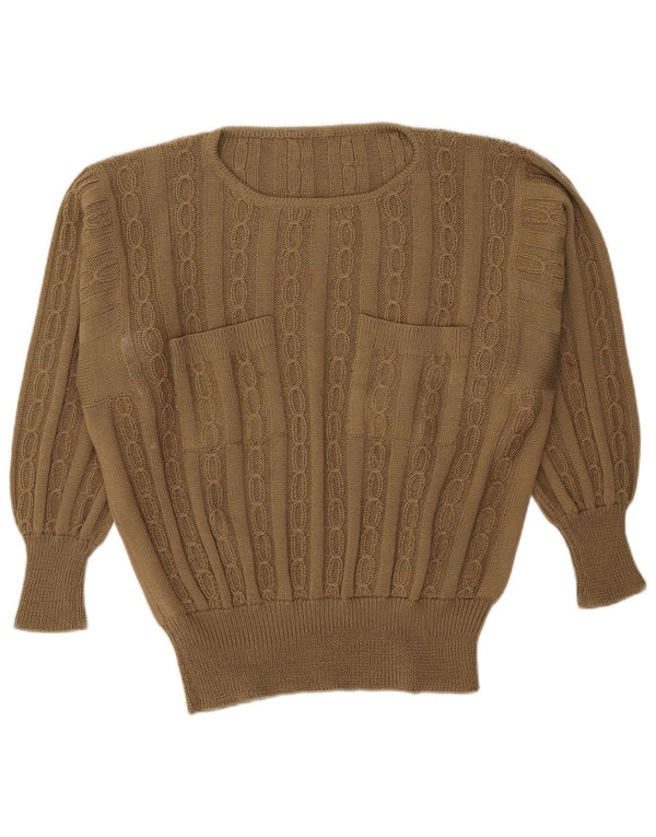 Maglione maglione vintage da donna con scollo a barca UK 18 XL Cachi