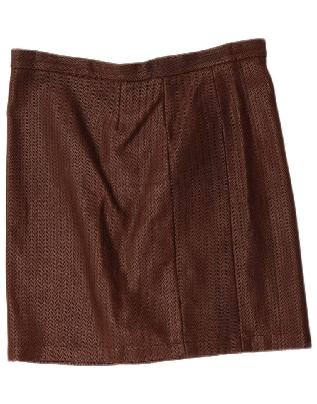 Gonna in pelle vintage da donna W34 grande a spina di pesce marrone