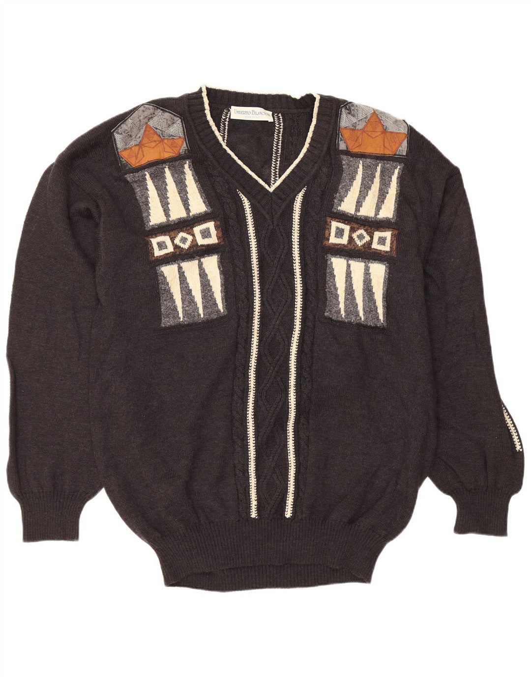 UMBERTO BILANCIONI Maglione da uomo con scollo a V 2XL Lana geometrica grigia