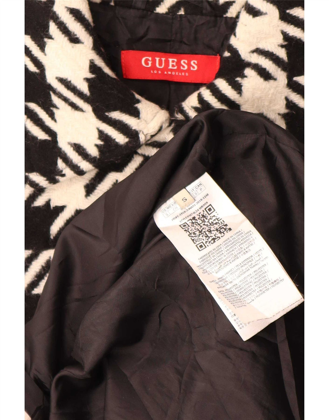 Cappotto da donna Guess UK 10 Small Nero pied de poule in poliestere