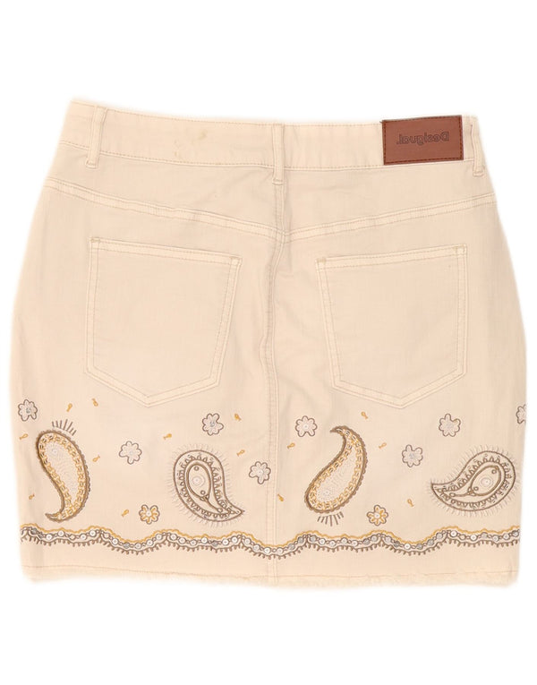 Desigual Mini Gonna di Jeans da Donna W30 Cotone Paisley Medio Bianco Sporco