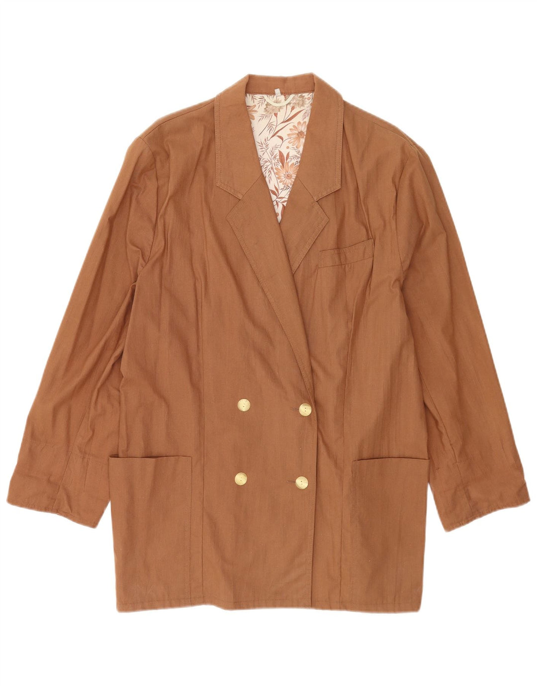 Giacca blazer doppiopetto vintage da donna UK 18 XL in cotone marrone
