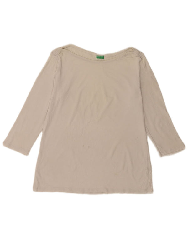Top da donna Benetton manica 3/4 UK 16 grande cotone bianco