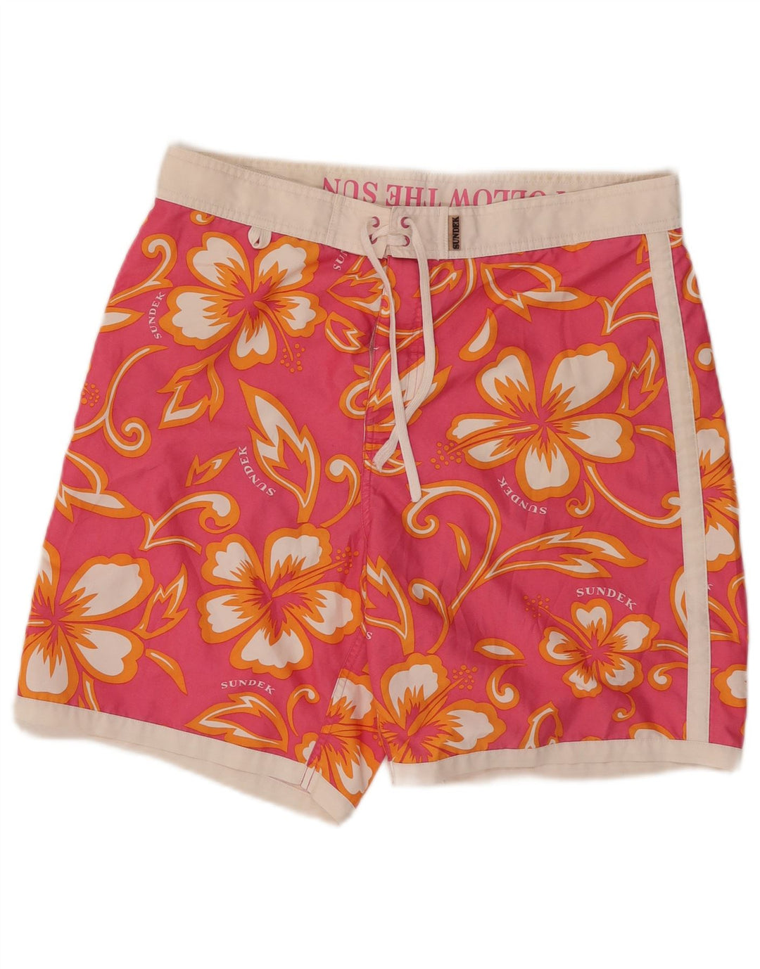 Pantaloncini da bagno da uomo Sundek grandi in poliestere floreale rosa