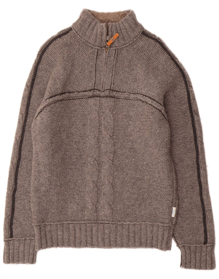 Maglione da uomo con collo con zip Fat Face in lana grigio medio