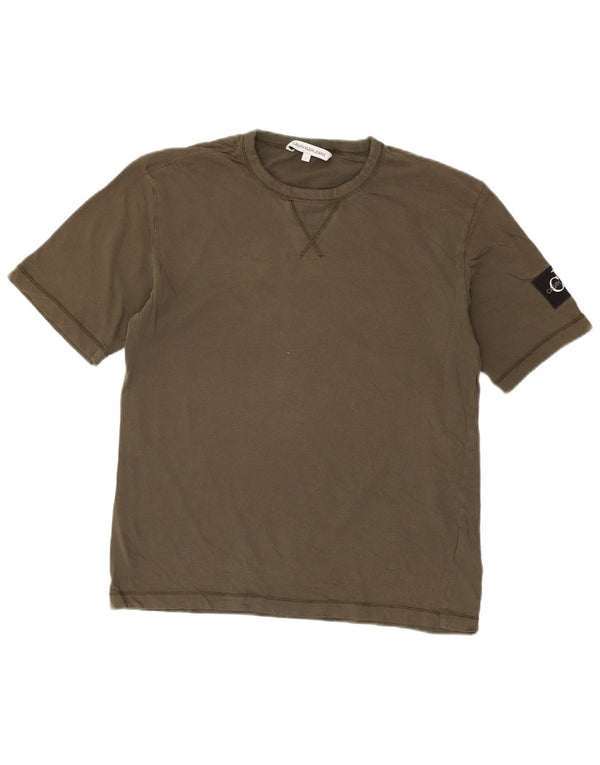 Calvin Klein Jeans Mens T-Shirt Top Small Khaki Cotton