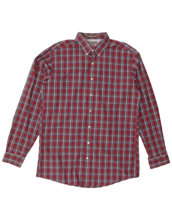 Eddie Bauer Camicia da uomo alta dalla vestibilità classica, grande, in cotone a quadri bordeaux
