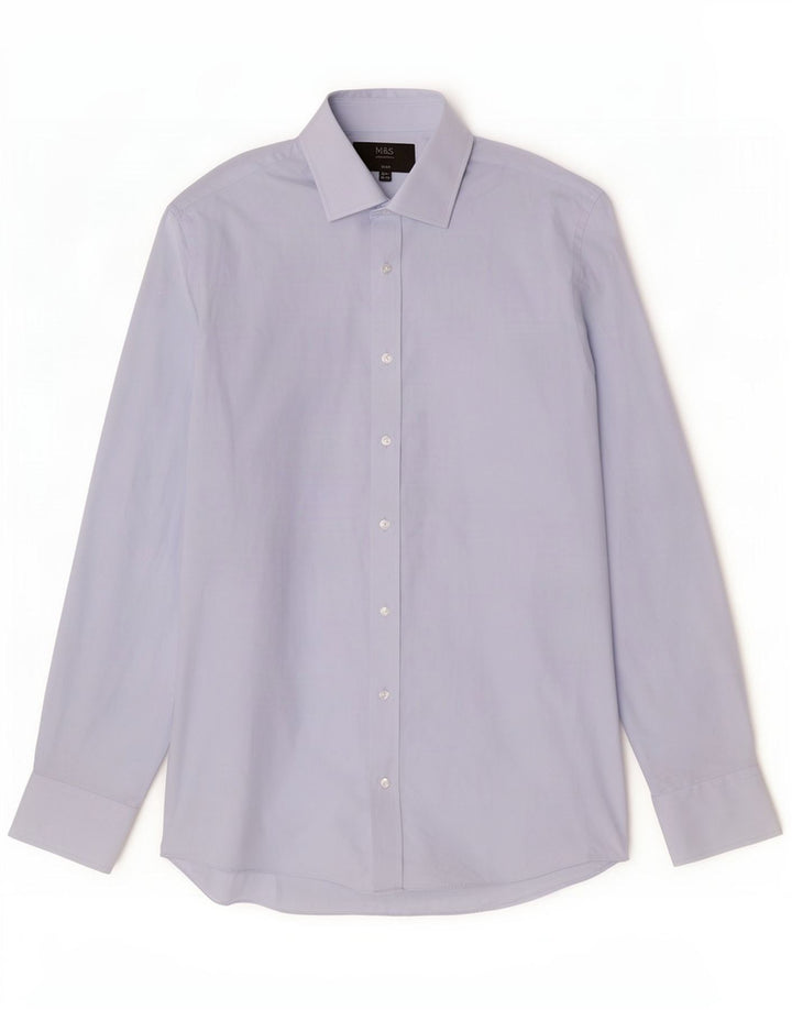 Camicia slim da uomo Marks & Spencer UK 39/40 15 1/2 Poliestere blu medio