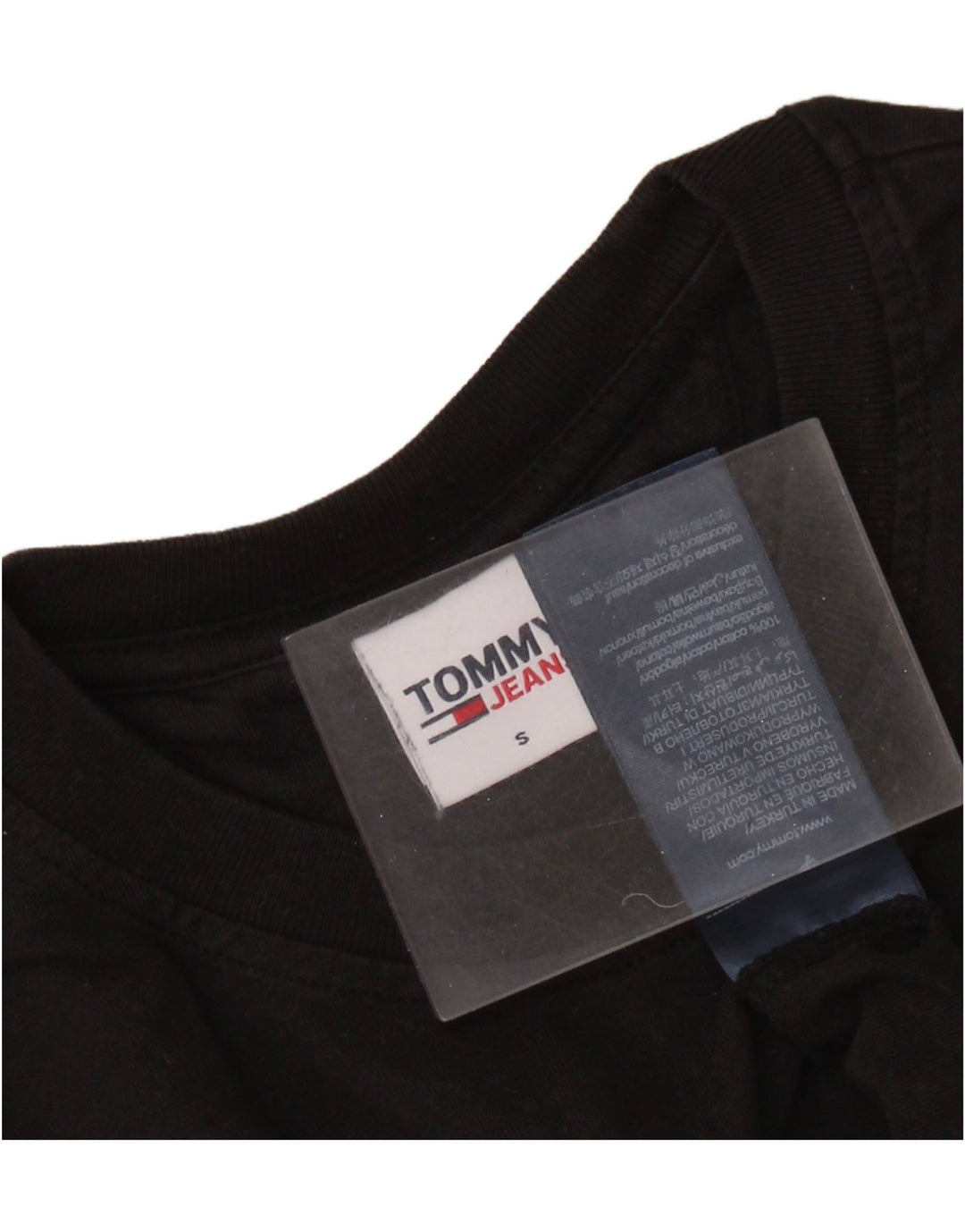 TOMMY HILFIGER T-shirt grafica corta da donna Top UK 10 piccolo cotone nero