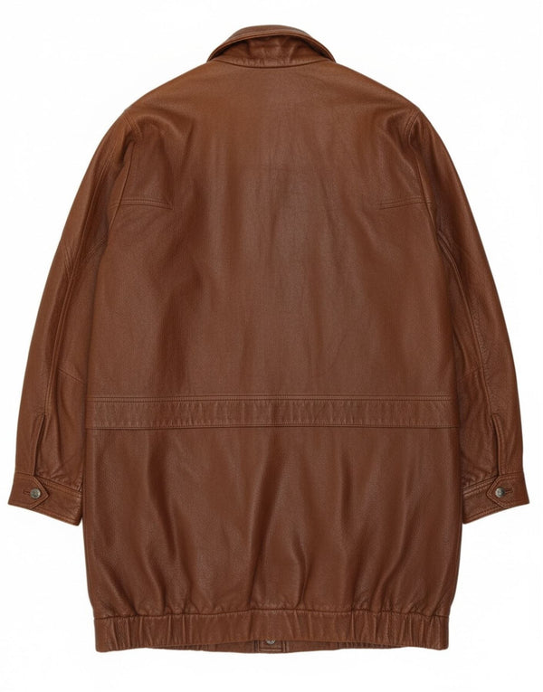 Cappotto in pelle vestibilità ampia da uomo Etienne Aigner UK 40 Large in pelle marrone