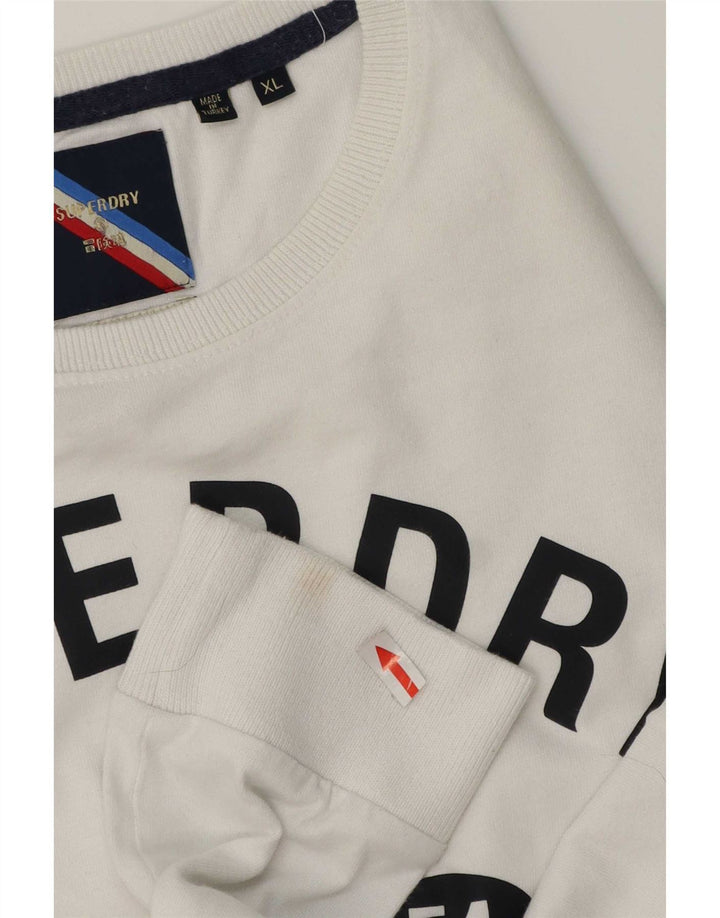 Top grafico da uomo a maniche lunghe XL Superdry in cotone bianco